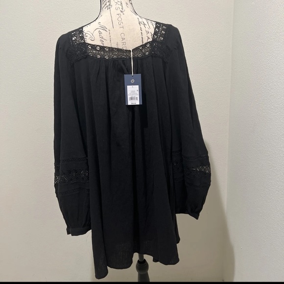 Universal Thread Women's Black midi Balloon Sleeve lace trim Tiered Dress size L - Picture 3 of 8